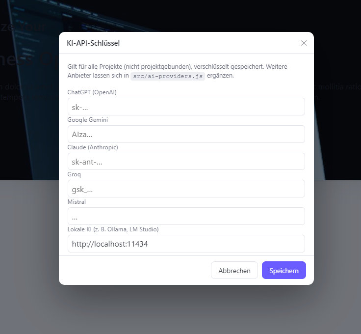 API Key eingeben für die KI